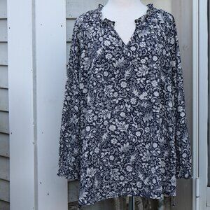 Isabel by Ingrid & Isabel Blue White Ruffle Notch Neck Side Tie Maternity Top XL